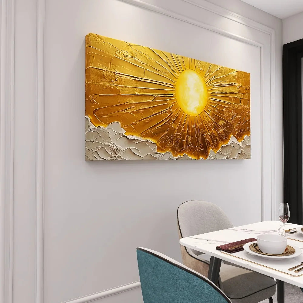 Large Abstract Sun Canvas Wall Art With Pine Frame