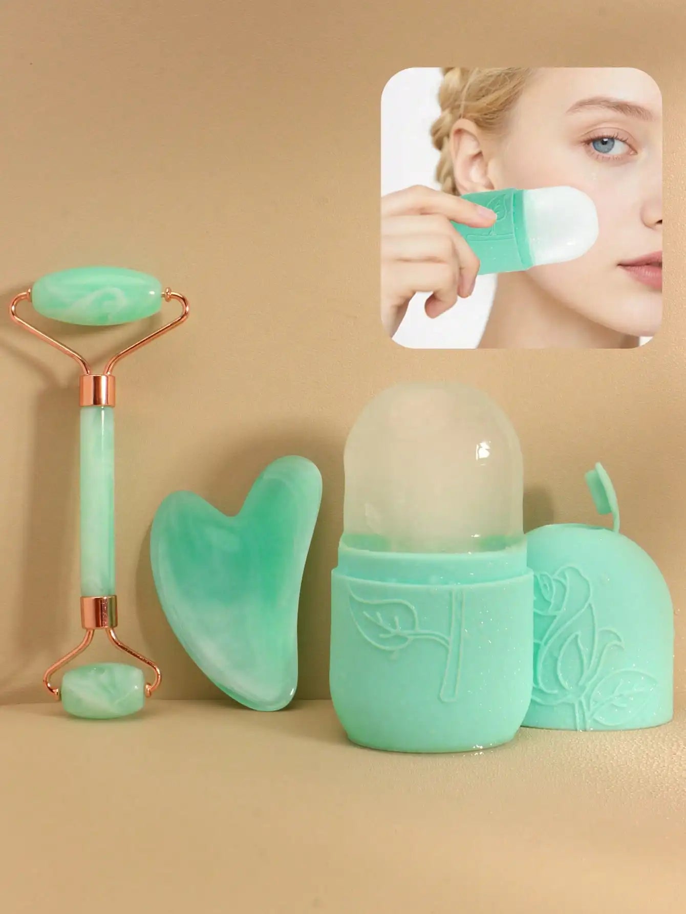 Facial Massage Tool Kit 3-Piece Set: Face Roller And Cupping