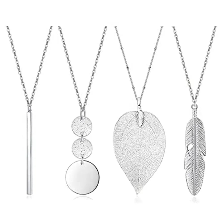 Long Pendant Necklace Set With Tassel Y Shape Feather Motifs