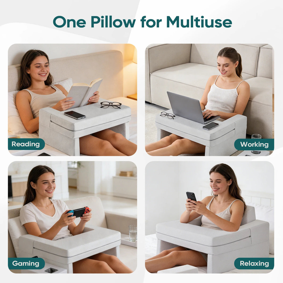 JHK Square Memory Foam Reading Pillow With Cooling Cover
