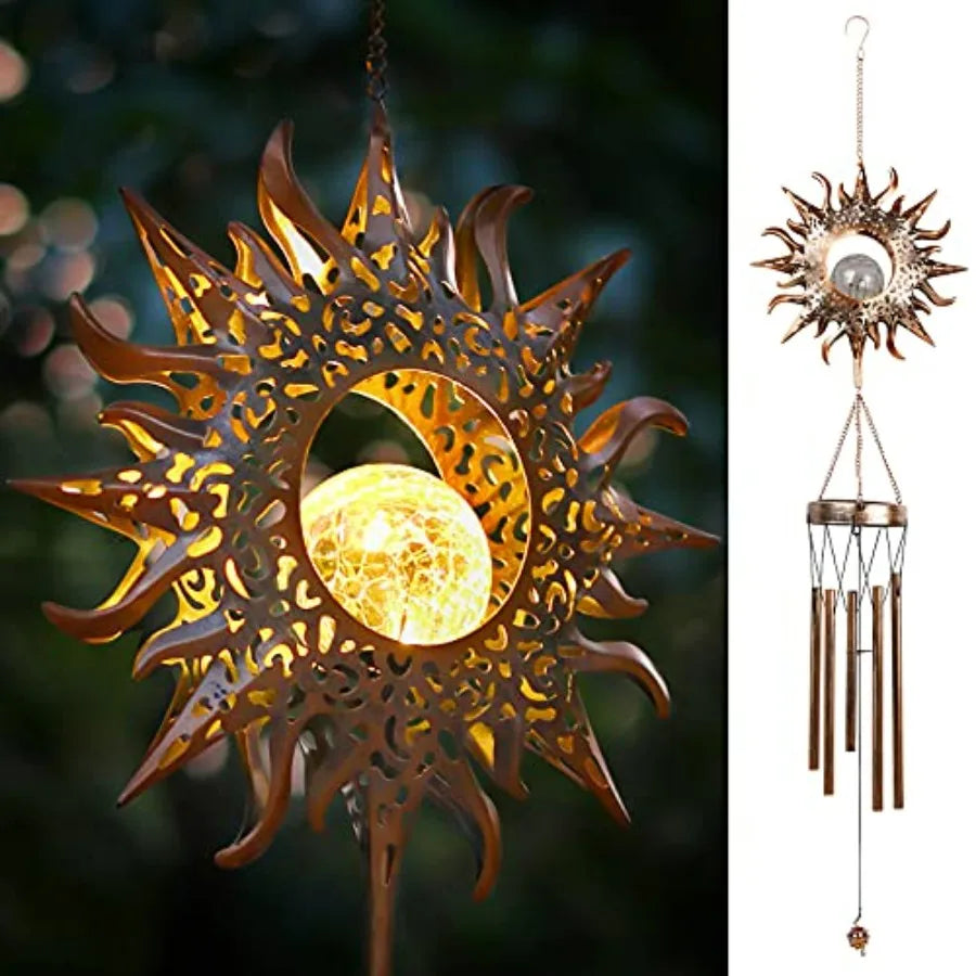 Solar Wind Chimes LED Crackle Glass Outdoor Garden Bells