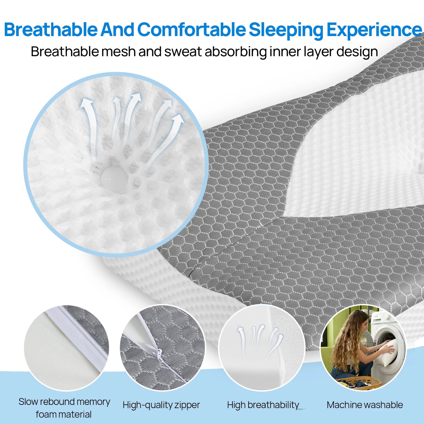 JHK Cervical Neck Double Sided Memory Foam Pillow Ergonomic Support