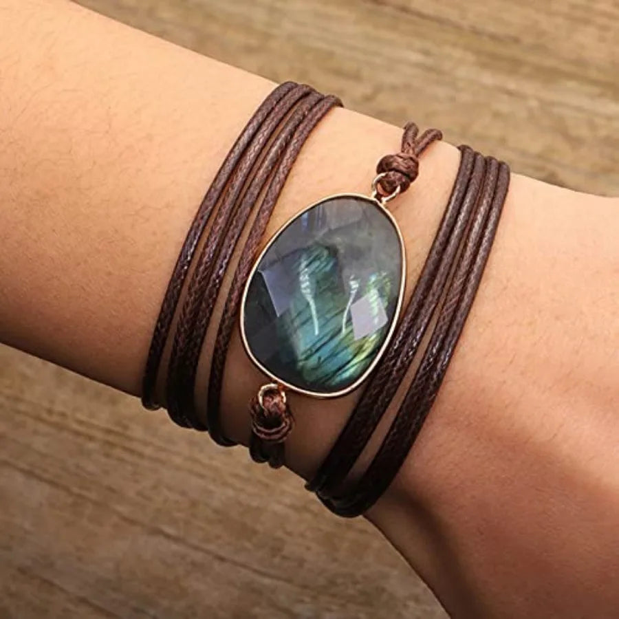 Boho Handmade Natural Stone Crystal Leather Bead Wrap Bracelets Collection