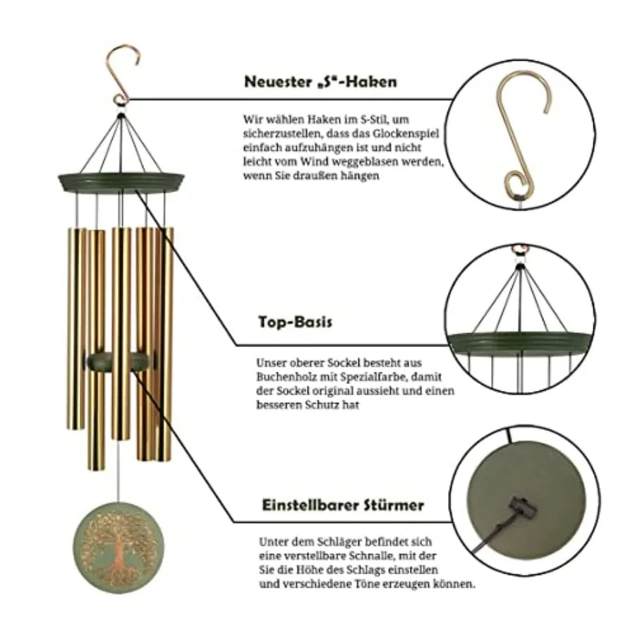 Wind Chimes for Outside, Large Garden Hanging Decor with Tree of Life Engraving