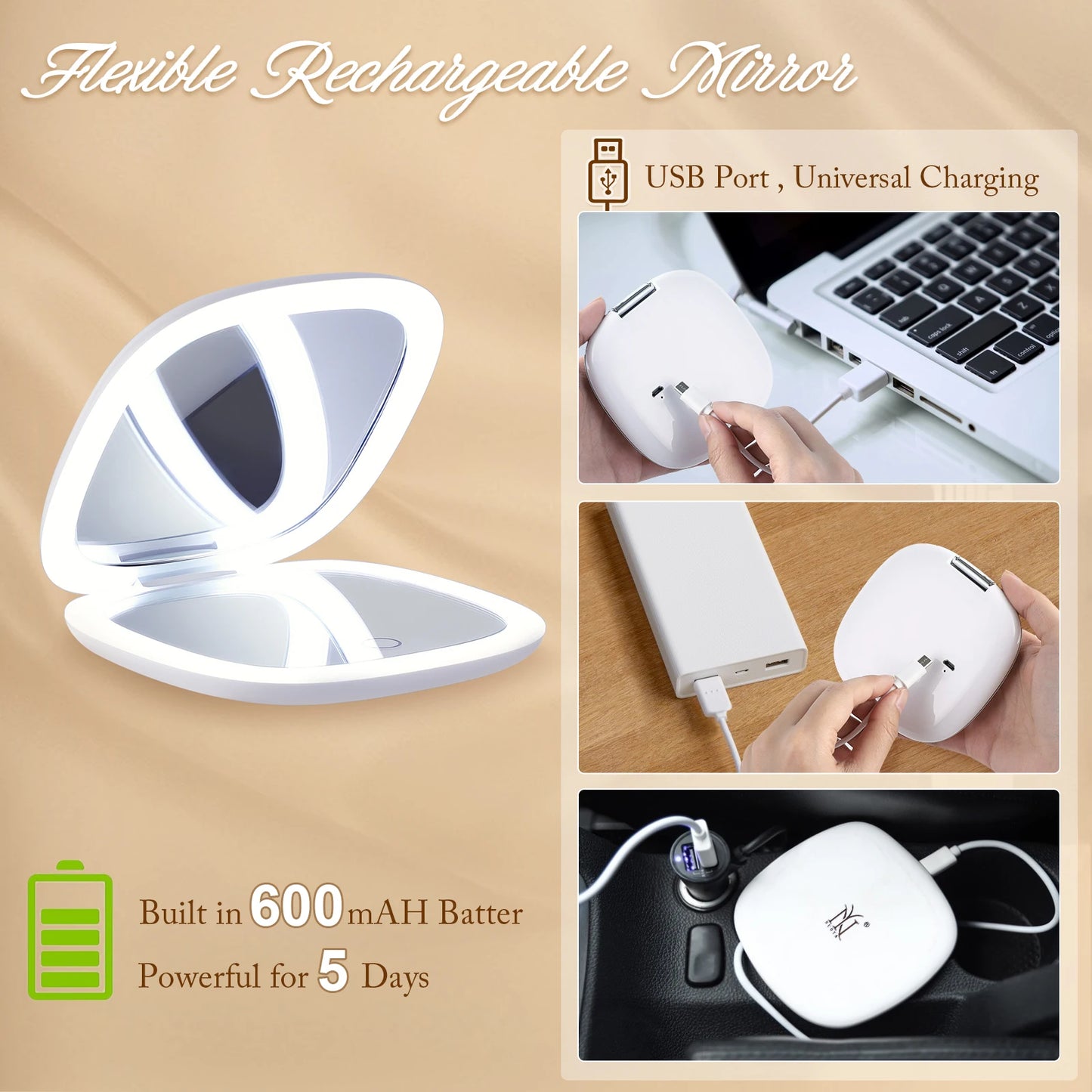 Portable Folding LED Makeup Mirror With 1X 10X Magnification
