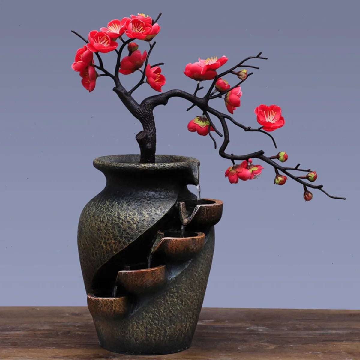 Bymaocar Tabletop Water Fountain Featuring Simulated Flowers And Silent Pump