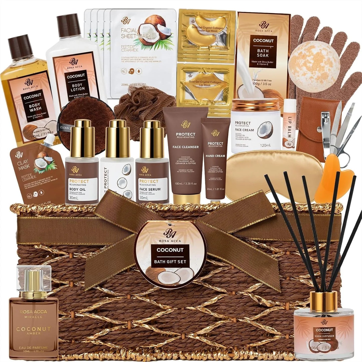 Coconut Vanilla Spa Gift Basket 35 Piece Self Care Kit