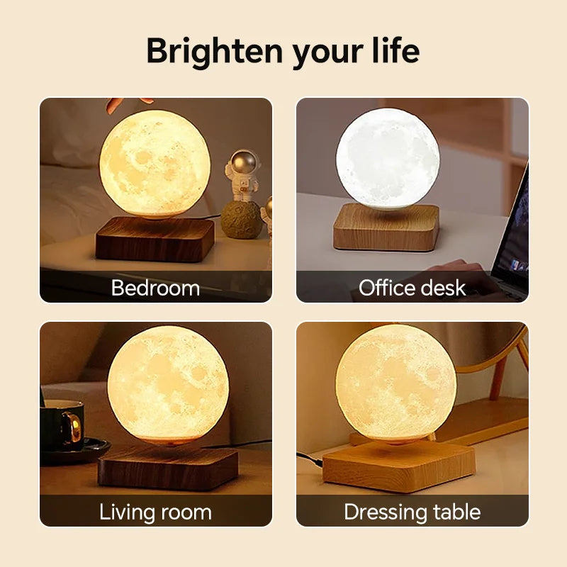 Aiopp Magnetic Floating Moon Lamp With Wooden Base Three Modes