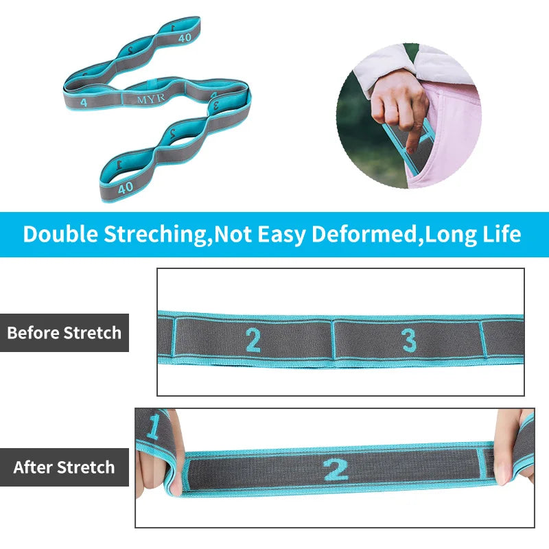 Elastic Yoga Stretching Strap With Loops For Flexibility And Dance