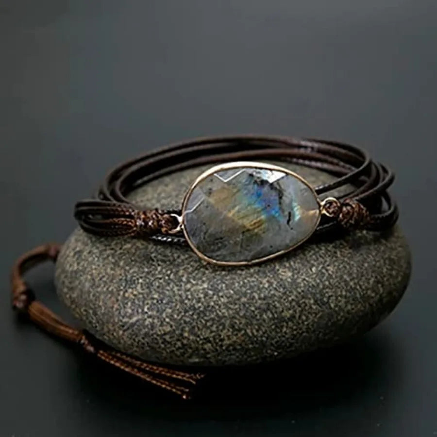 Boho Handmade Natural Stone Crystal Leather Bead Wrap Bracelets Collection