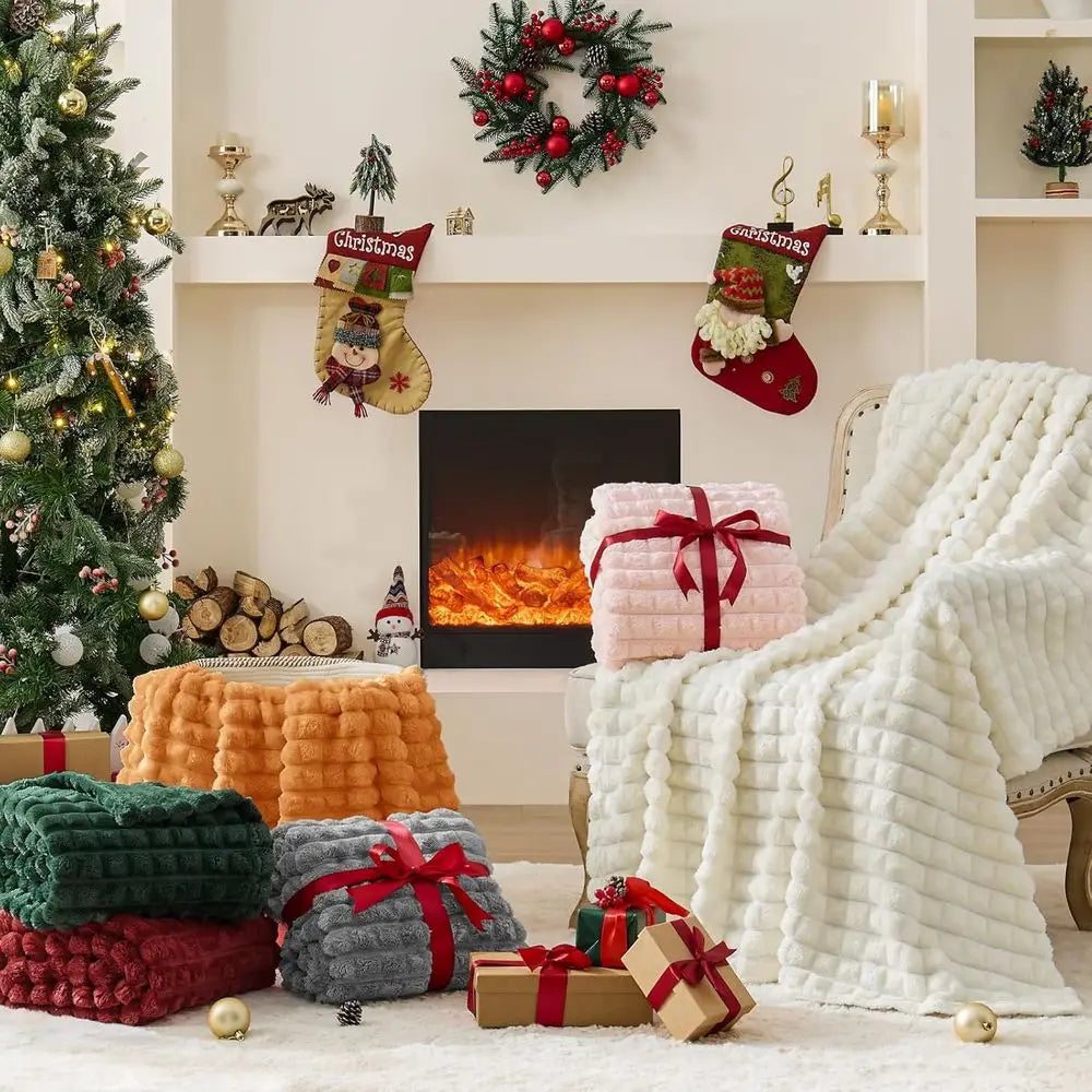 Three Dimensional Checkered Plush Throw Blanket Ultra Soft