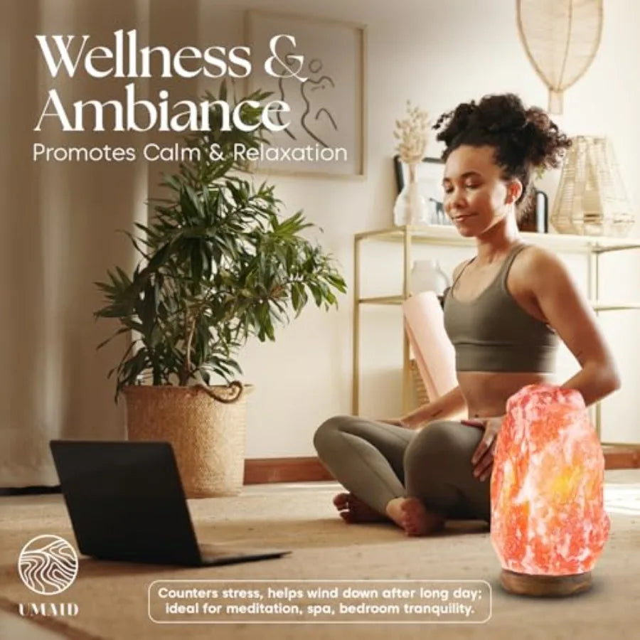 Himalayan Salt Lamp With Wooden Base And Dimmer Night Light
