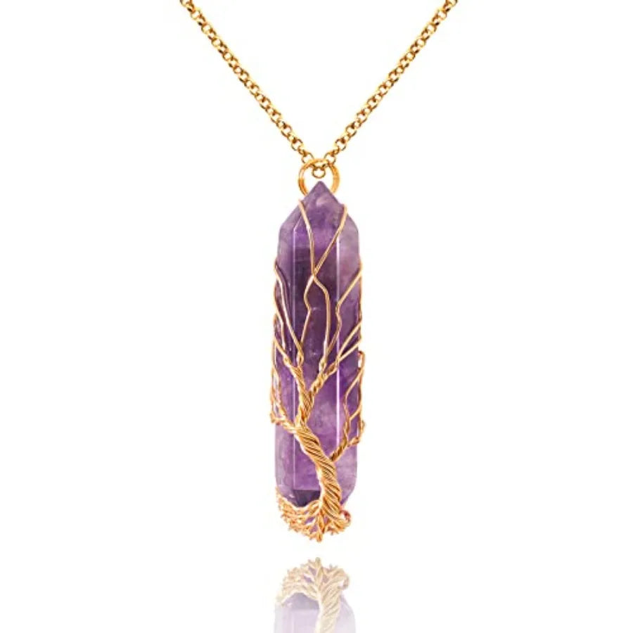 Tree Of Life Healing Crystal Necklace Wire Wrapped Quartz Pendant