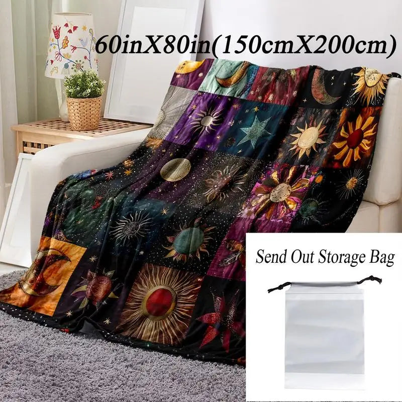 Star And Moon Knit Polyester Blanket With Star Moon Pattern