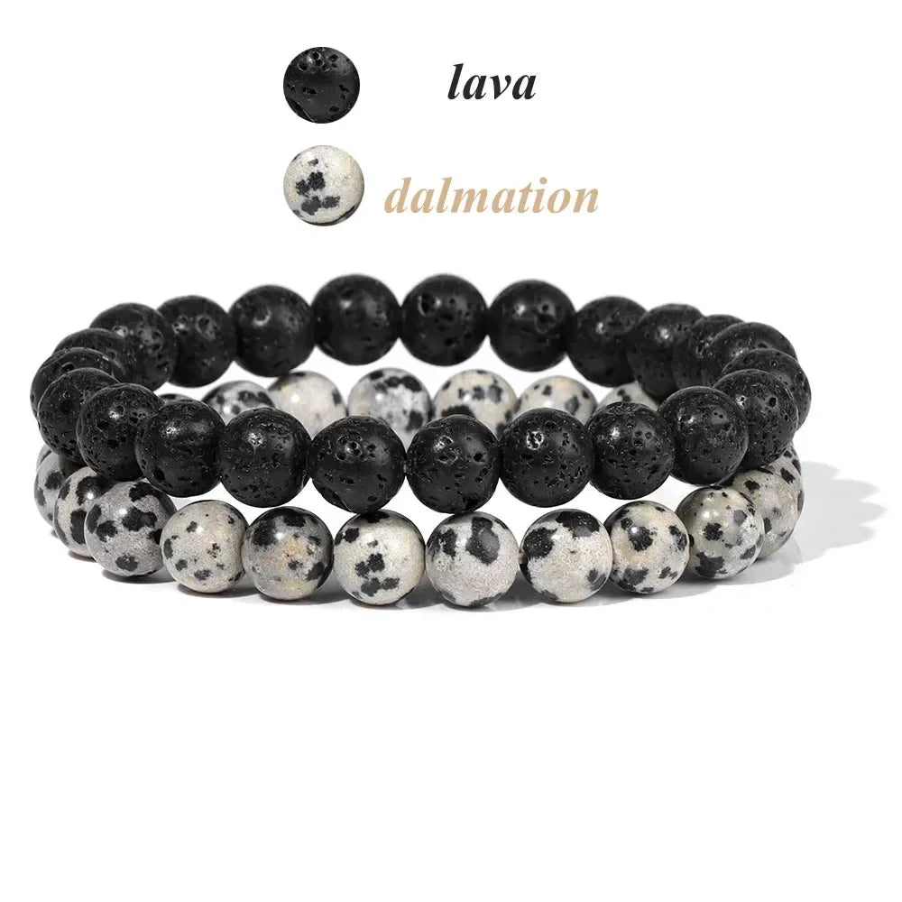GolbalJew 2-Piece Natural Stone Bead Bracelet Set Unisex Fashion Gift