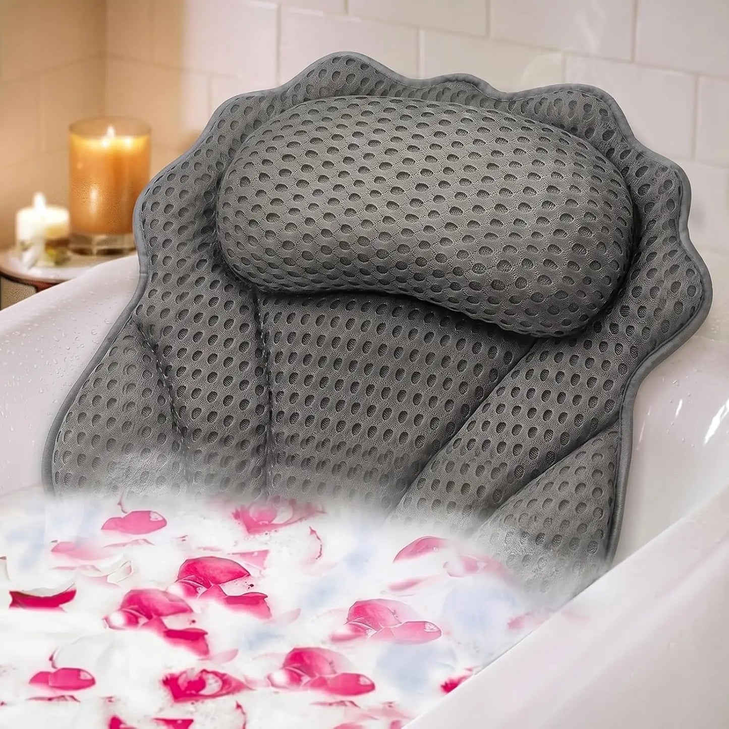 Ergonomic Bath Pillow With 6 Suction Cups For All Bathtubs