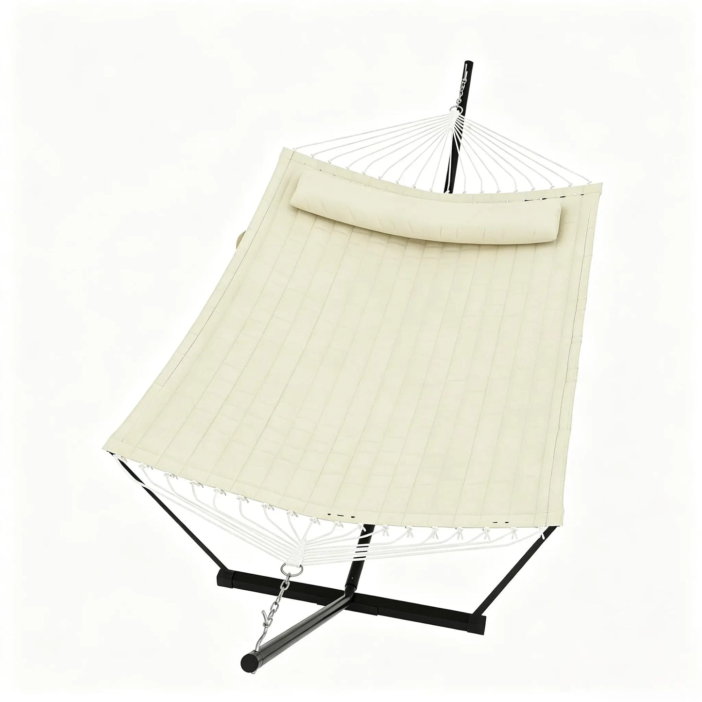 Double Outdoor Hammock For Two With Cushion And Foldable Steel Stand – Portable Heavy Duty
