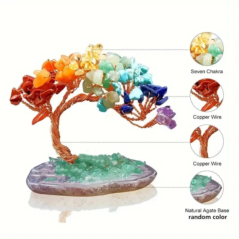 Natural Crystal Agate Fortune Tree Ornament With Copper Wire
