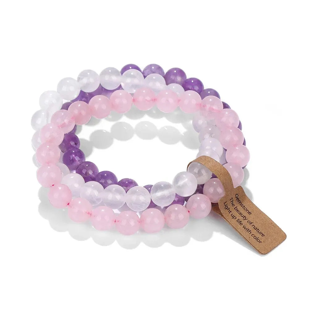Natural Stone Crystal Bead Amethyst Multi Layered Elastic Bracelet