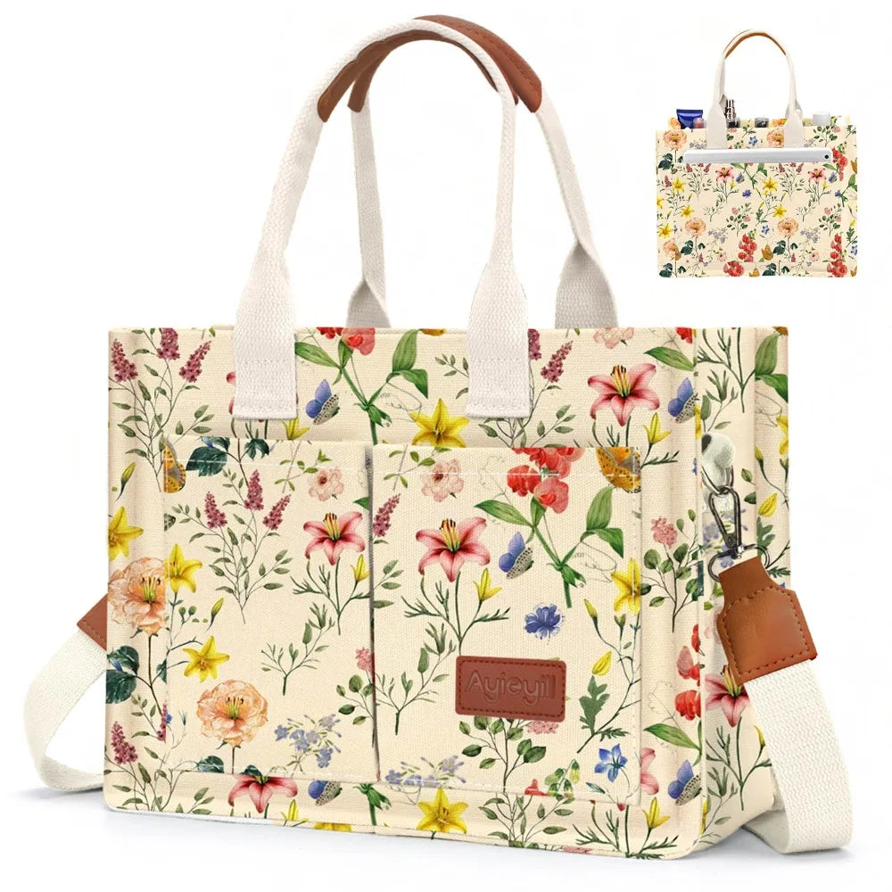 Canvas Tote Bag For Women With Pockets Crossbody Shoulder Bag