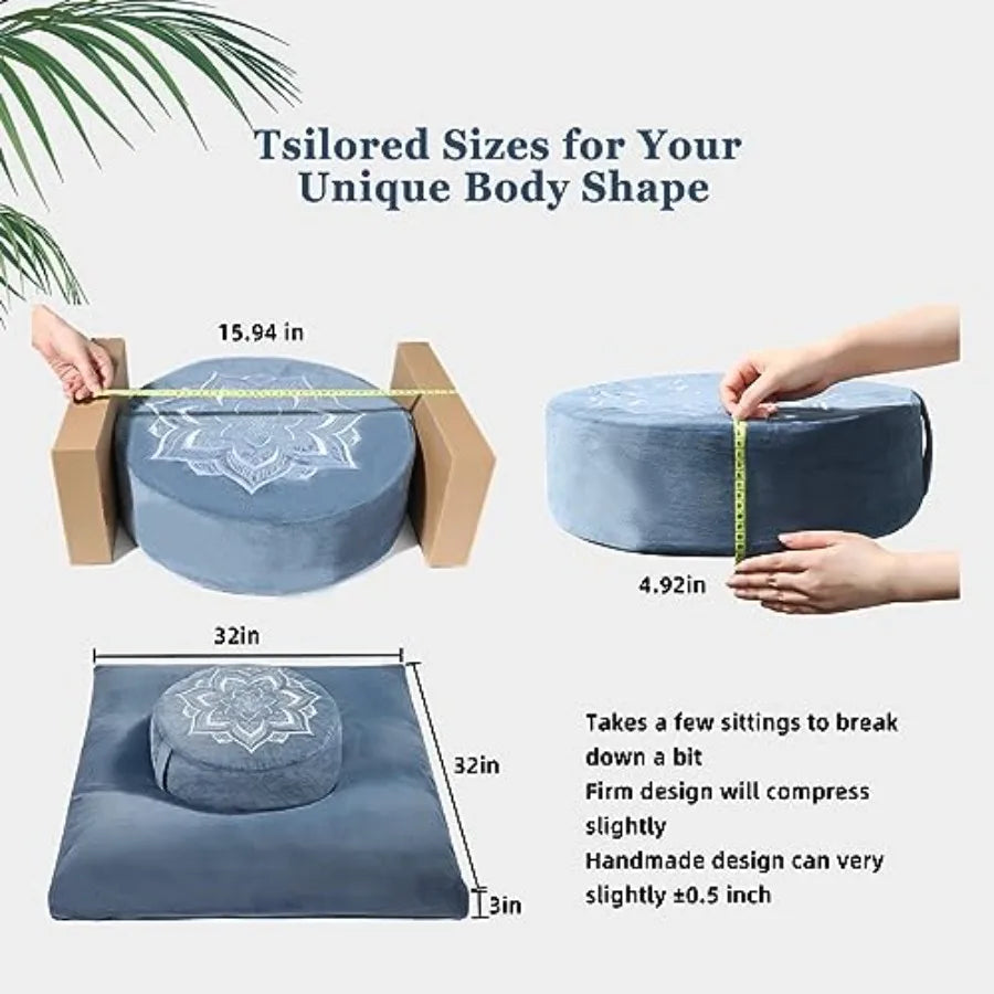 Meditation Cushion Set Zafu Zabuton Buckwheat Hull Memory Foam