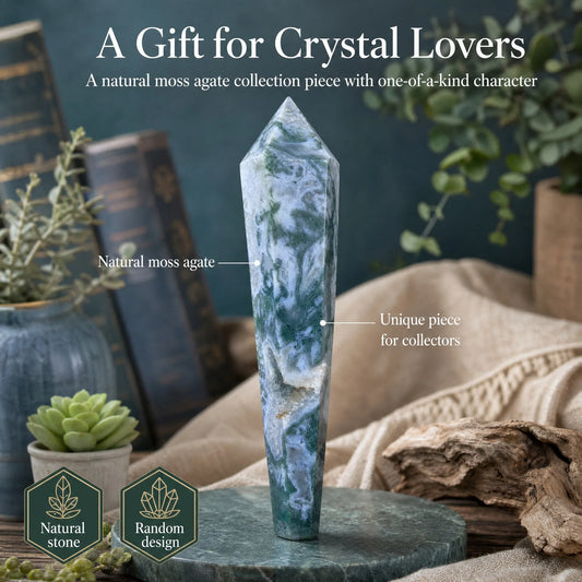 Natural Moss Agate Crystal Scepter Mineral Specimen