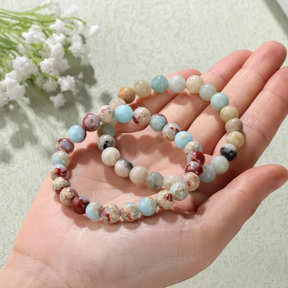 GolbalJew 2-Piece Natural Stone Bead Bracelet Set Unisex Fashion Gift