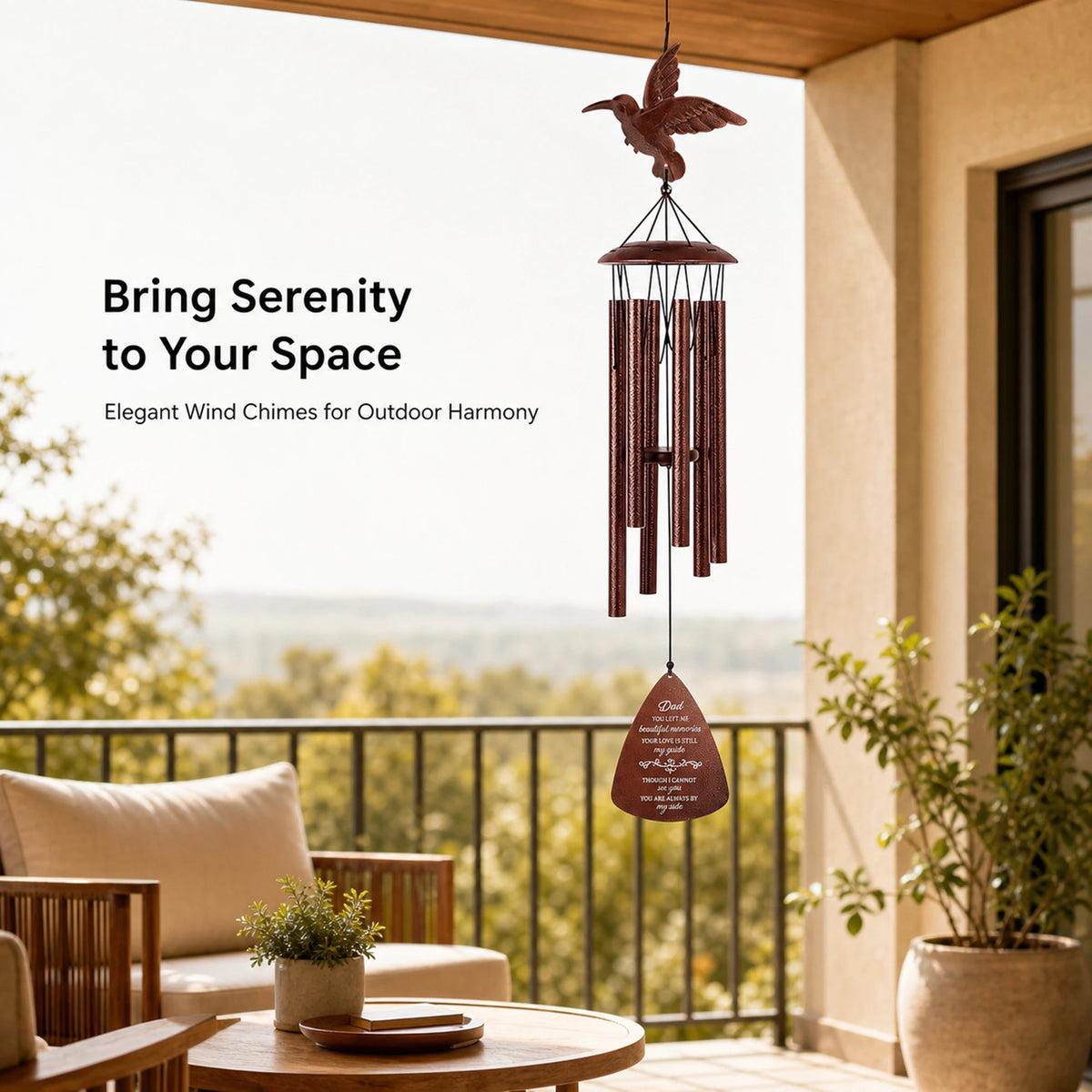 Hummingbird Memorial Wind Chime Weather Resistant Outdoor Garden Decor