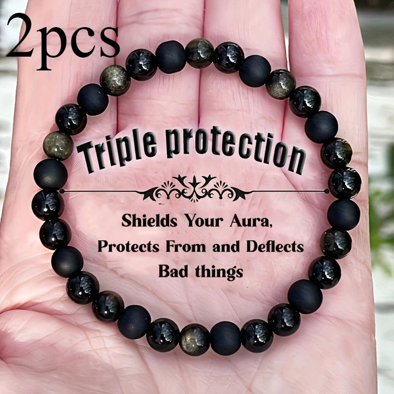 Natural Stone Elastic Bracelet With Triple Protection Features