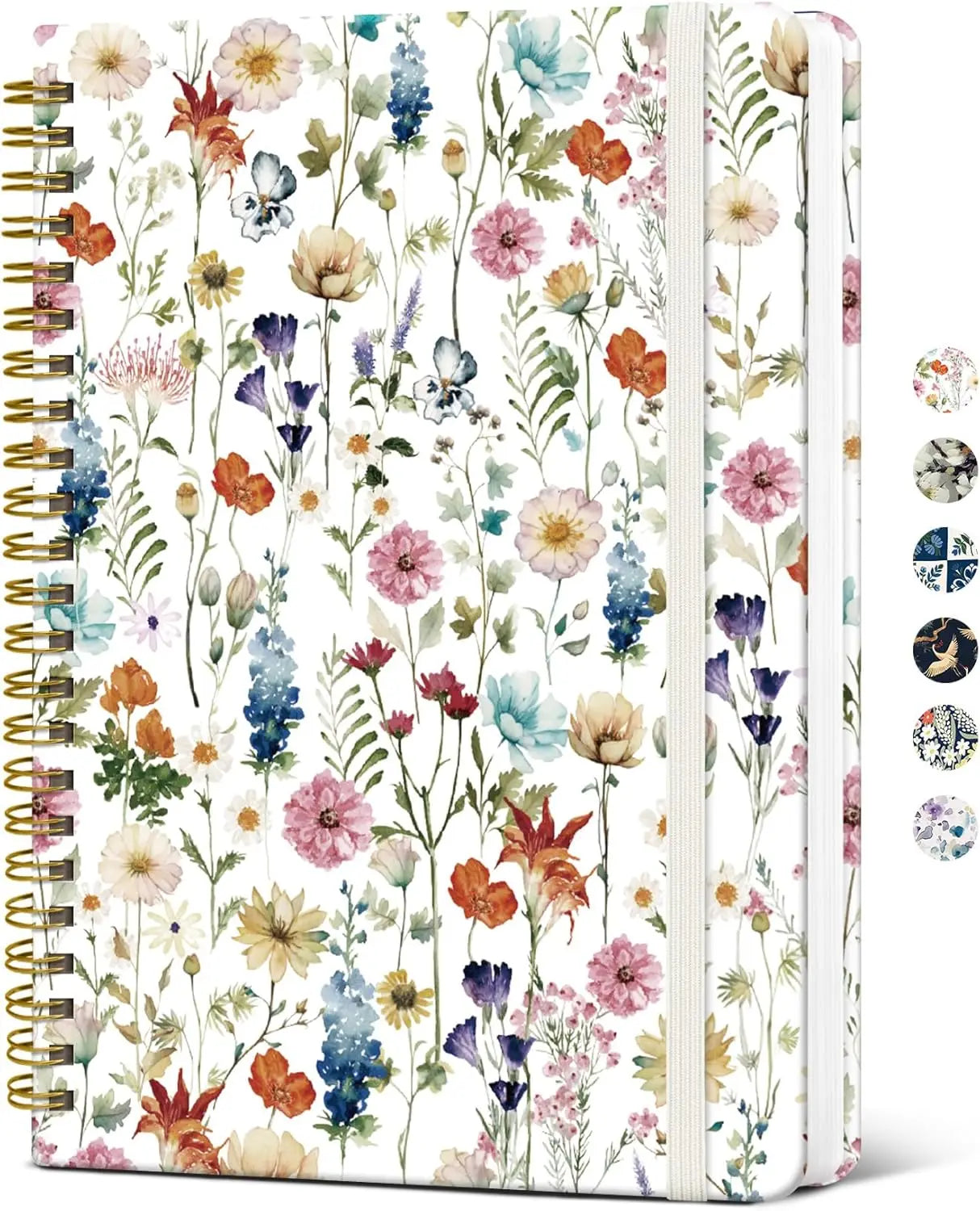 Spiral Journal Notebook Hardcover Lined Aesthetic Writing, 140 Pages Floral Design