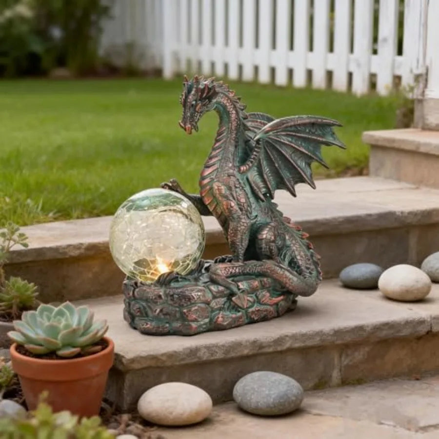 Solar Dragon Outdoor Garden Statue Alloy Figurine Gothic Decor