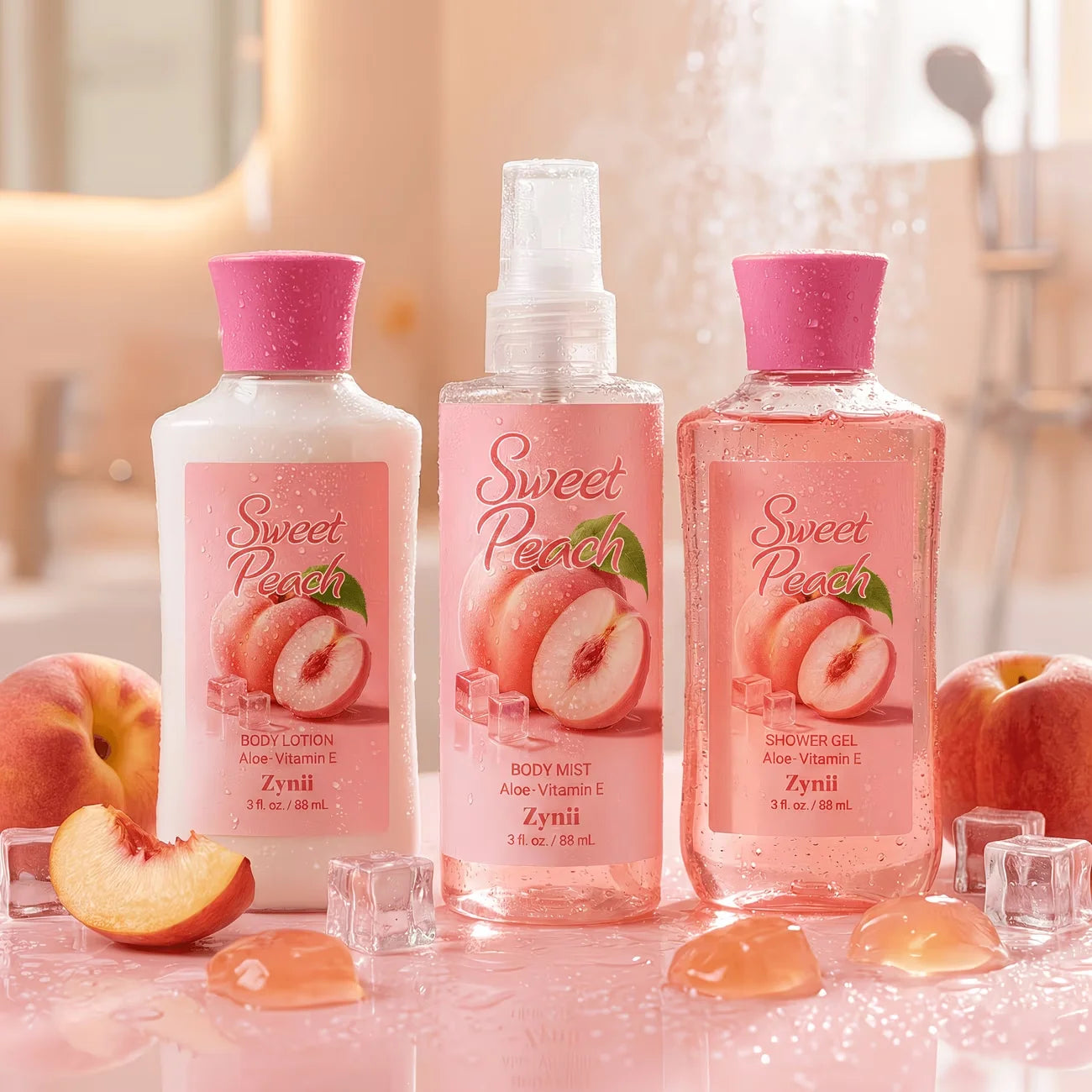 Strawberry Cake Peach Rose Bath Set With Shower Gel Lotion