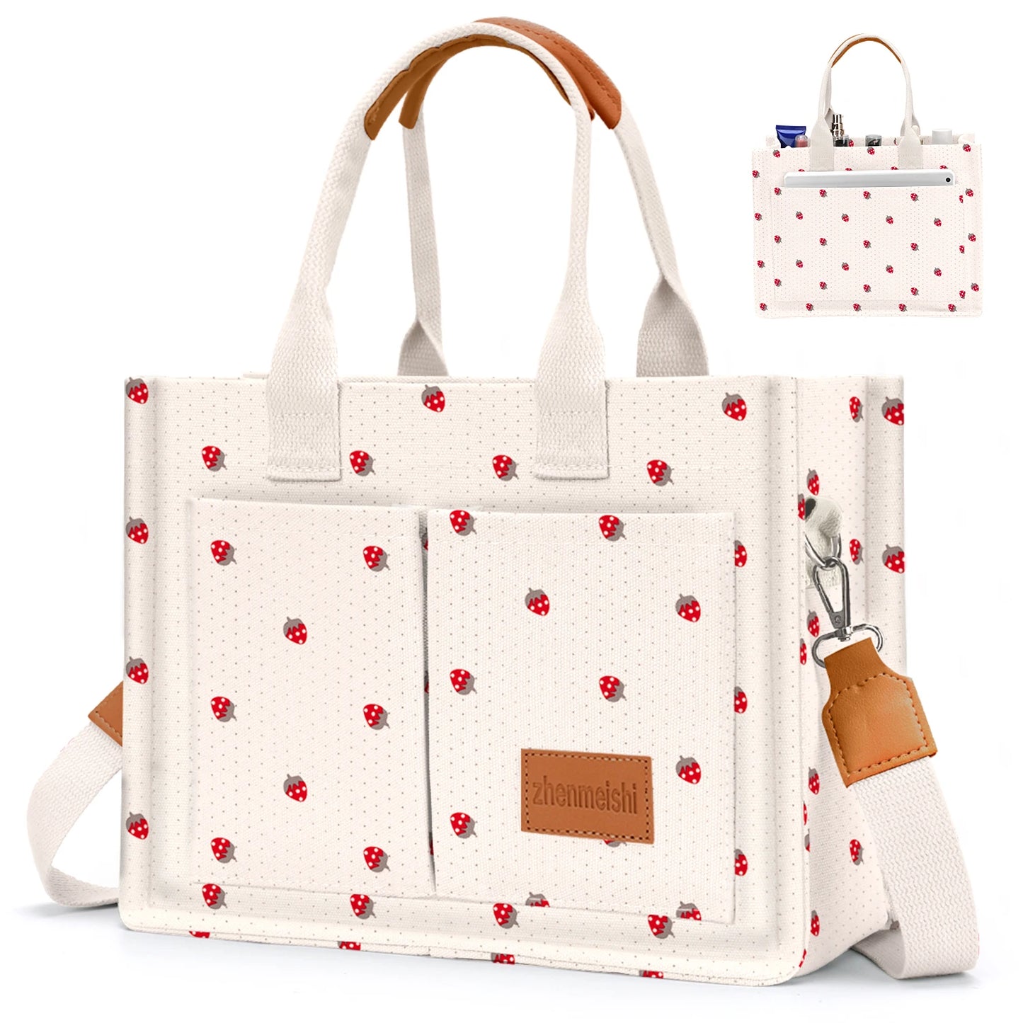 Canvas Tote Bag For Women With Pockets Crossbody Shoulder Bag