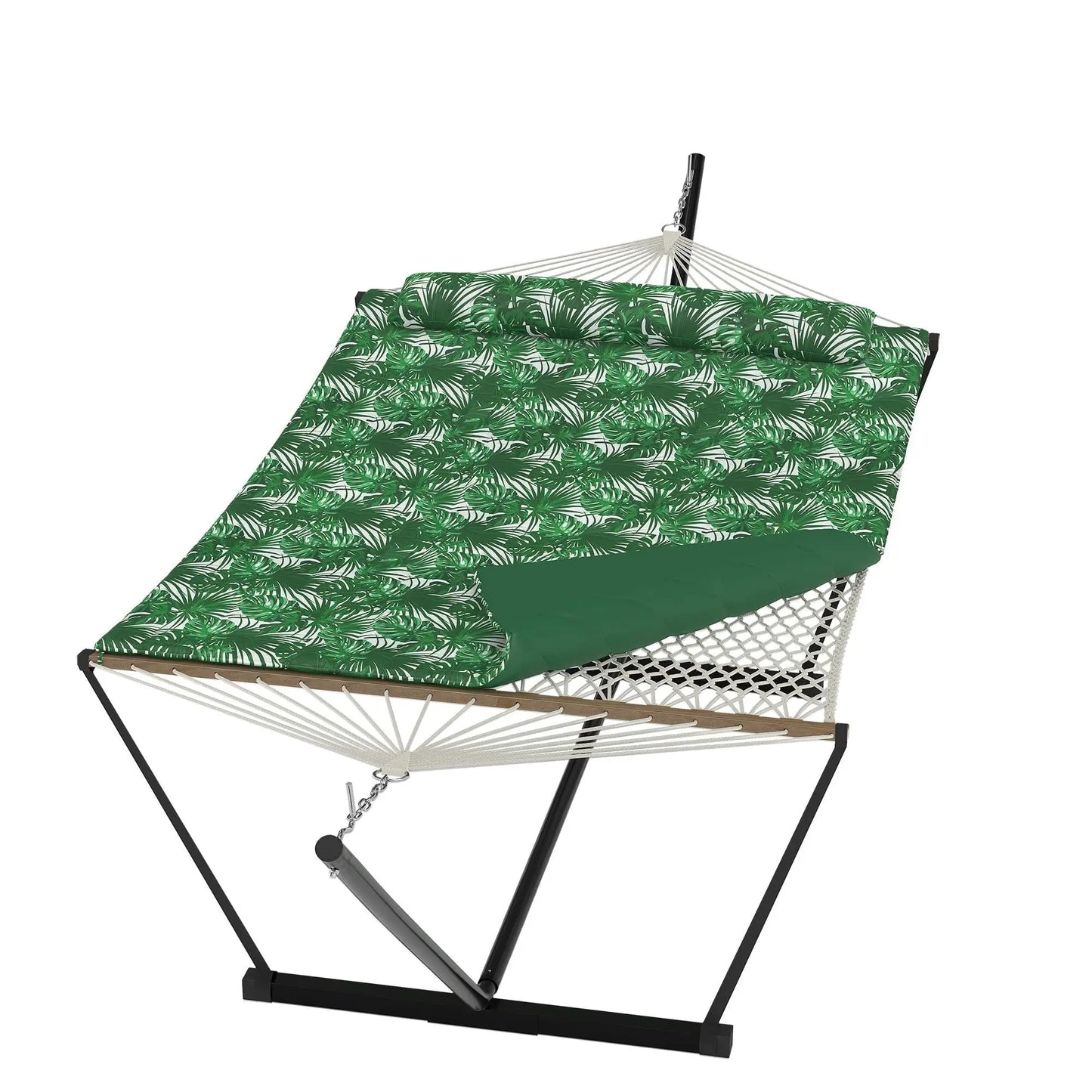 Double Outdoor Hammock For Two With Cushion And Foldable Steel Stand – Portable Heavy Duty
