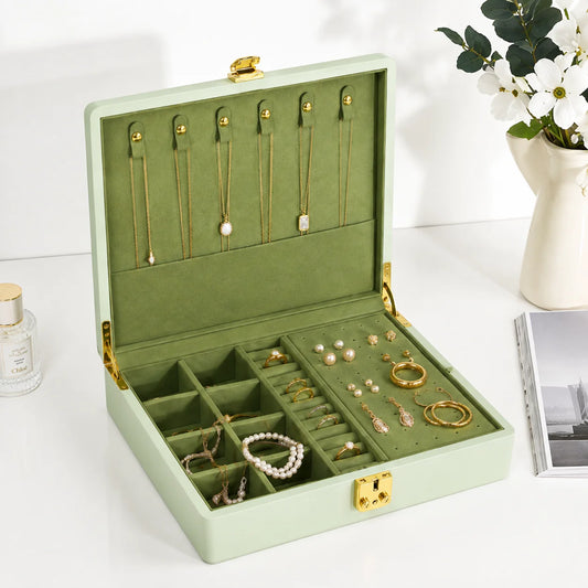 Oirlv Velvet Jewelry Box With Secure Lock And Dividers