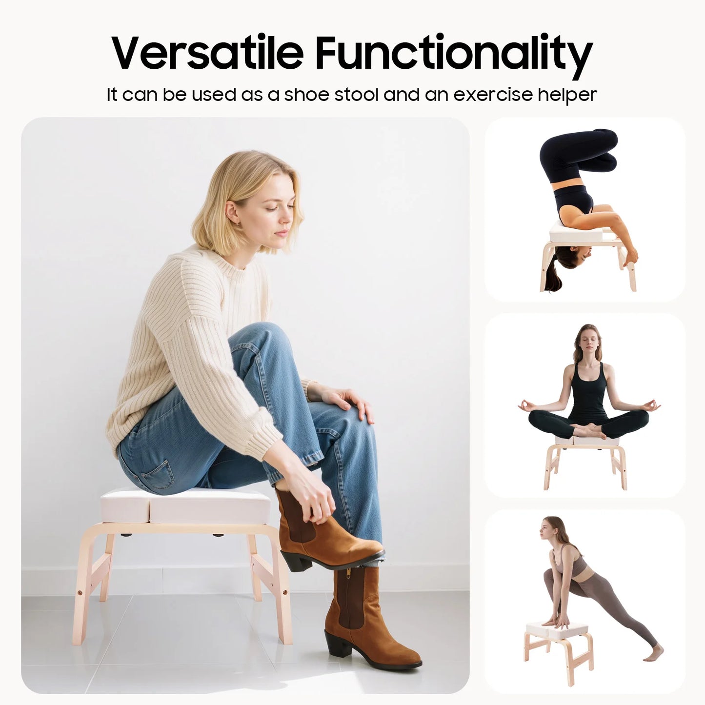 Wood Yoga Headstand Bench Inversion Chair Relief Fatigue