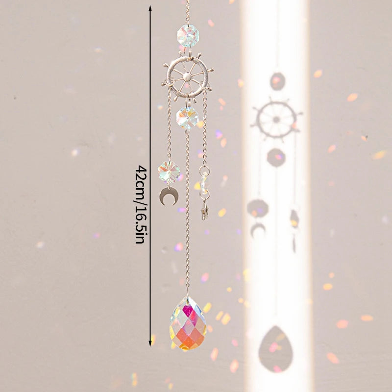 Crystal Moon Star Suncatcher Wind Chime Pendant For Outdoor Garden