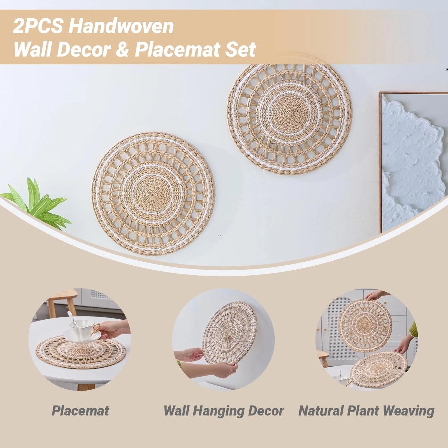 Boho Woven Grass Wall Hanging and Tray Set for Home