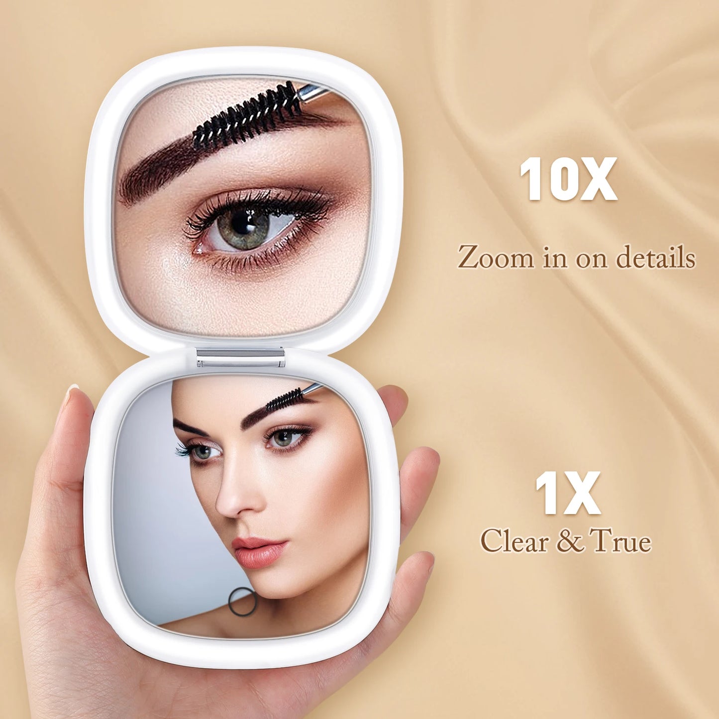Portable Folding LED Makeup Mirror With 1X 10X Magnification