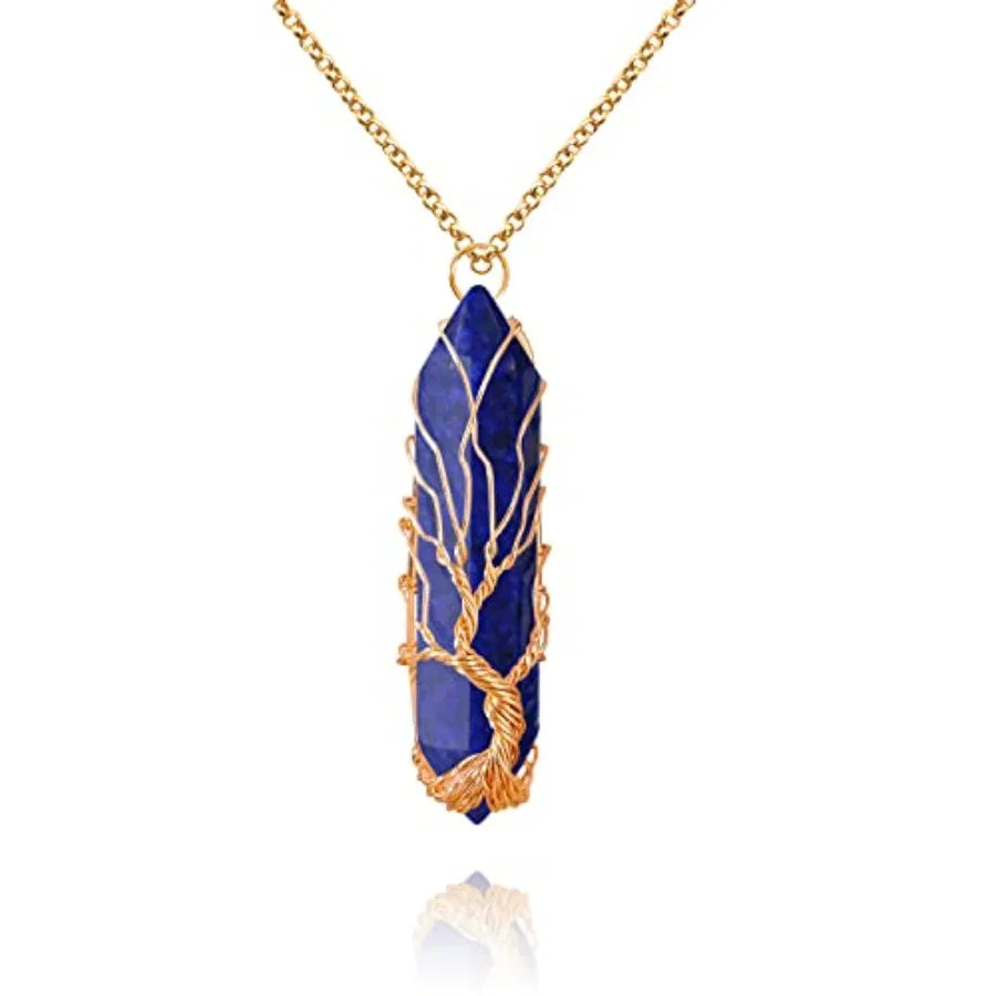 Tree Of Life Healing Crystal Necklace Wire Wrapped Quartz Pendant