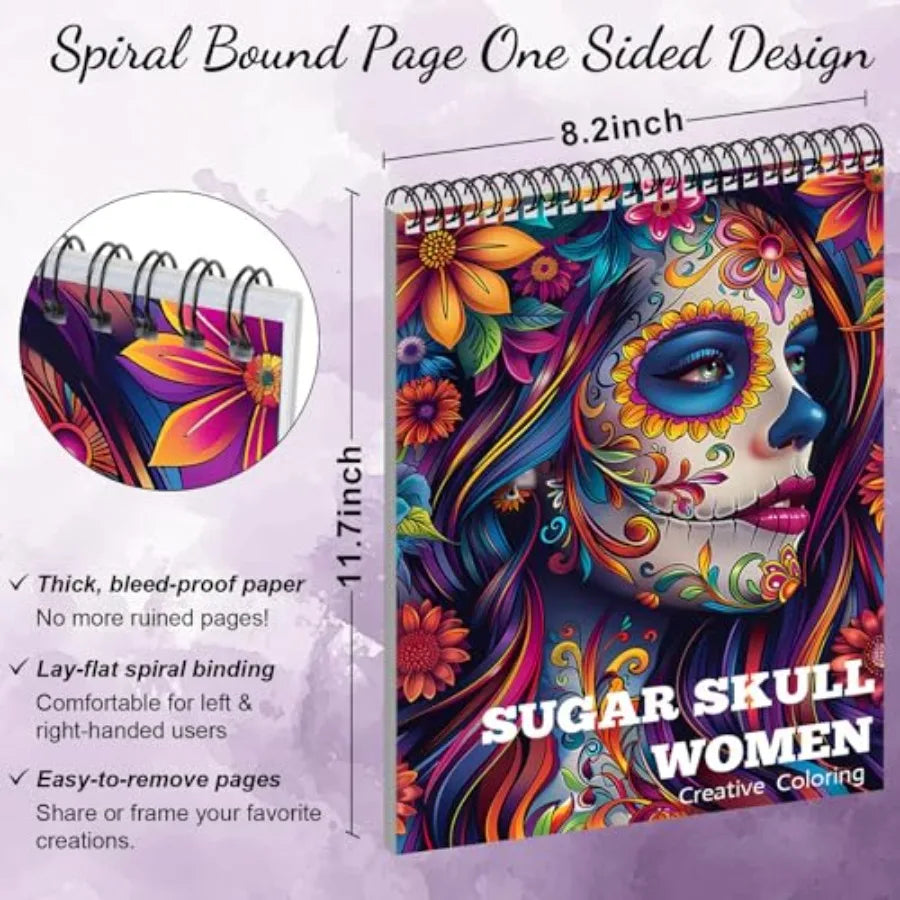 Sugar Skull Adult Coloring Book For Women Relaxation Spiral Bound