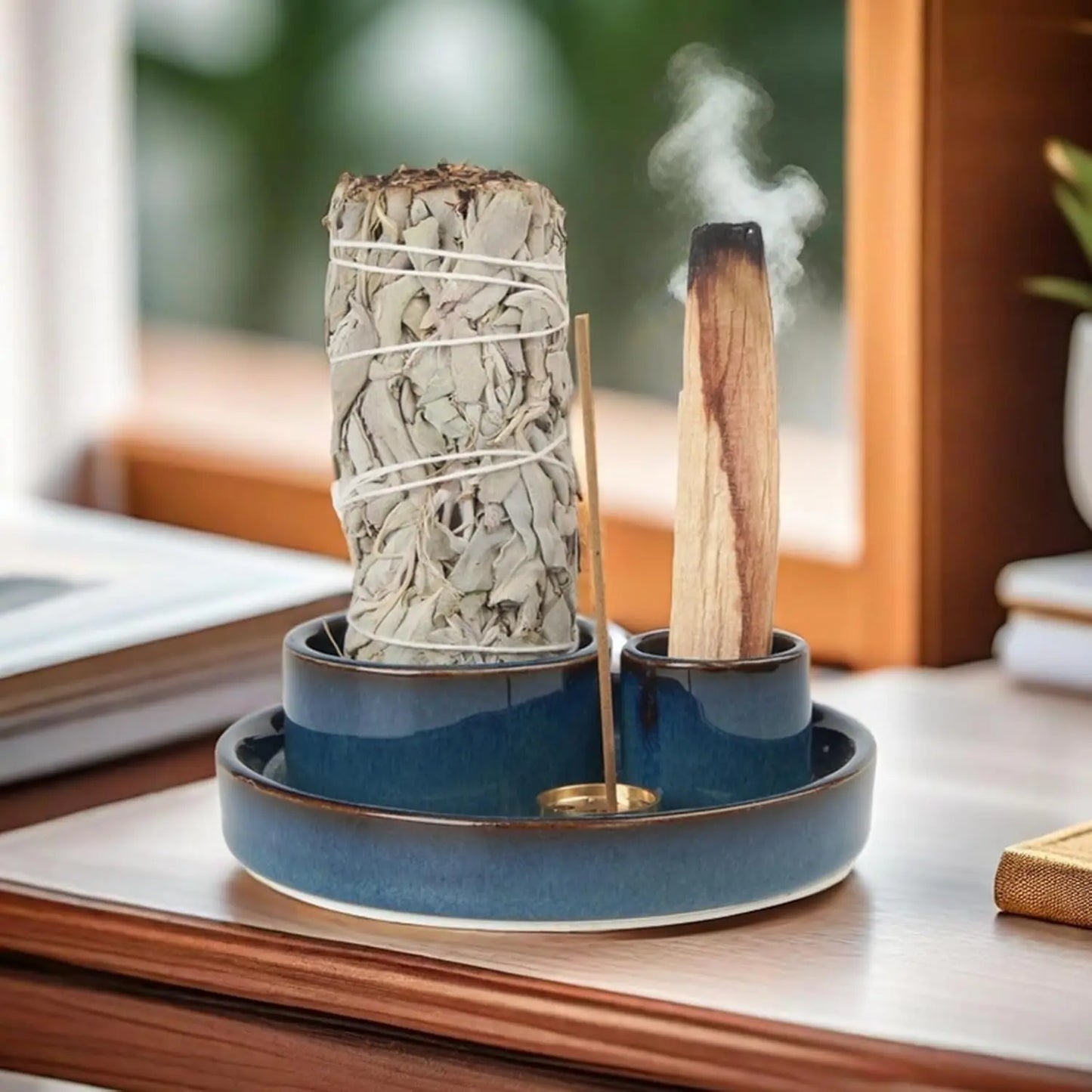 Ceramic 4-In-1 Incense Holder, Sage Burner, Ash Tray