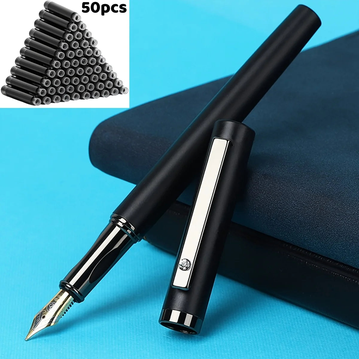 Fountain Pen With 50 Ink Cartridges 0.5mm Fine Nib