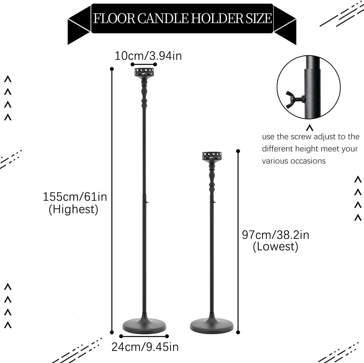 Vincigant Matte Metal Floor Candle Holders For Pillar Candles