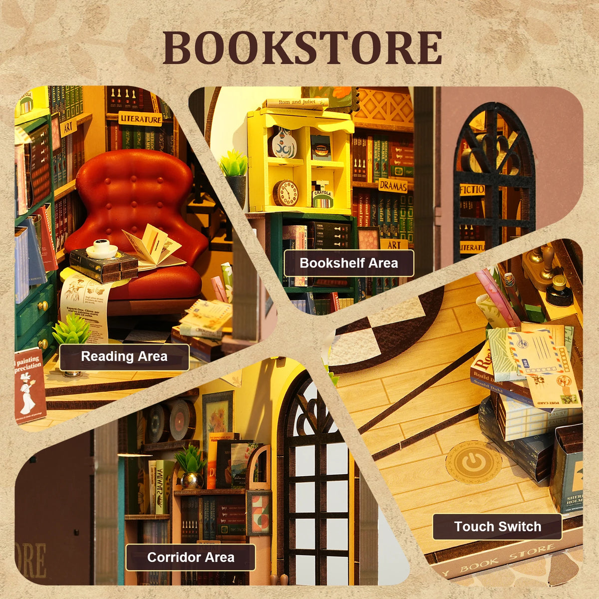 Rolife DIY Book Nook Kit Bookstore 3D Model Puzzle Gift