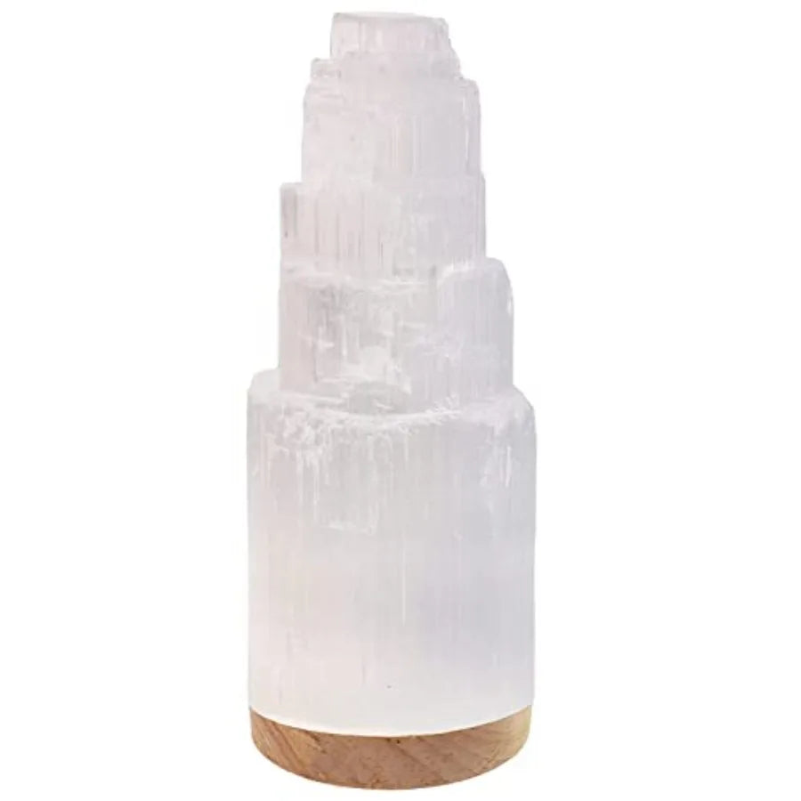 Selenite Crystal Lamp With Charging Station Hand Curved Moroccan Witchcraft