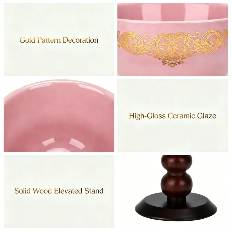 Decorative Ceramic Tea Light Candle Holder With Wooden Pedestal Base