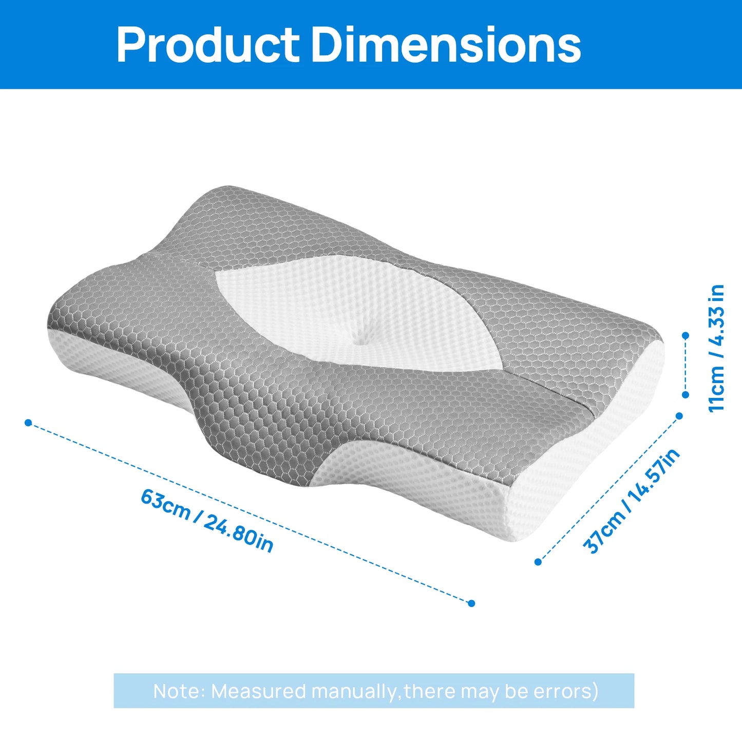 JHK Cervical Neck Double Sided Memory Foam Pillow Ergonomic Support