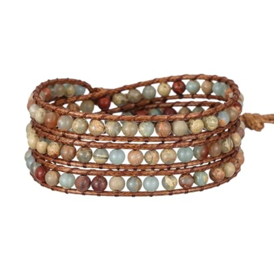 Boho Handmade Natural Stone Crystal Leather Bead Wrap Bracelets Collection