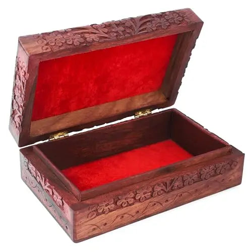 Hand Carved Wooden Jewelry Box With Tree Of Life Design